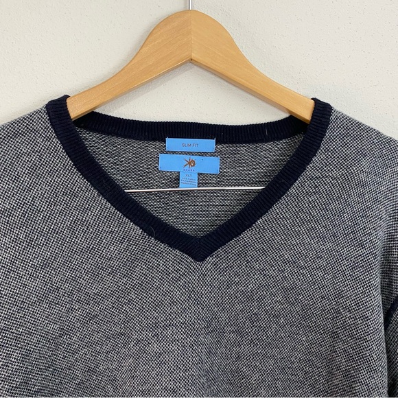 Egara Slim Fit Blue Knit Cashmere Blend V-Neck Men’s XLT - Picture 2 of 6